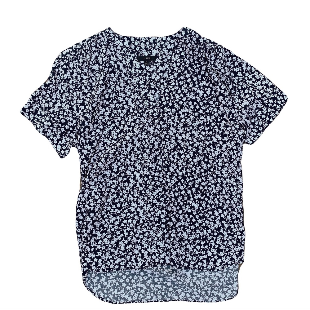 {J. Crew} Oversized Navy Floral Boyfriend Blouse